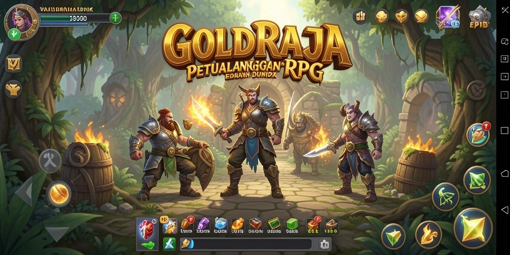 Tampilan gameplay RPG yang menegangkan di GOLDRAJA