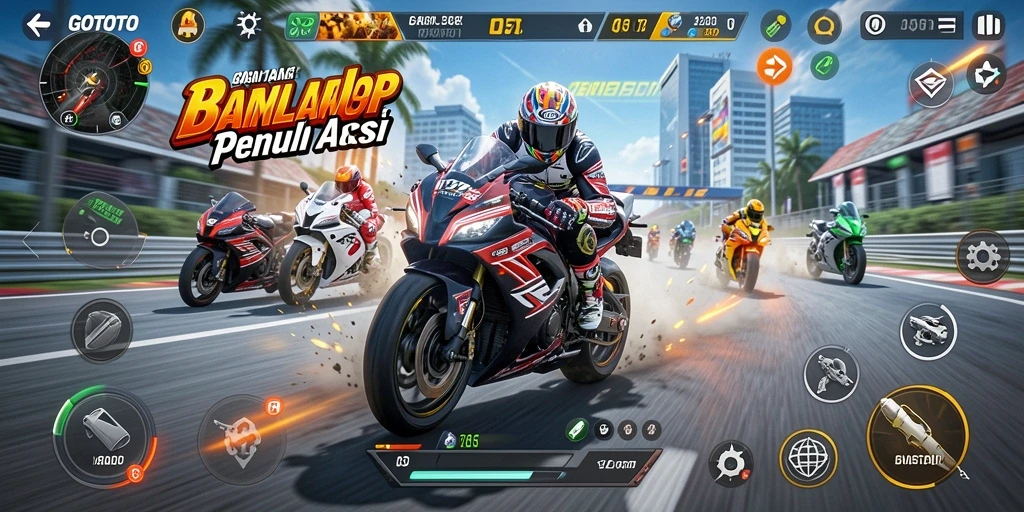 Tampilan gameplay menegangkan dalam balapan motor GOTOTO.