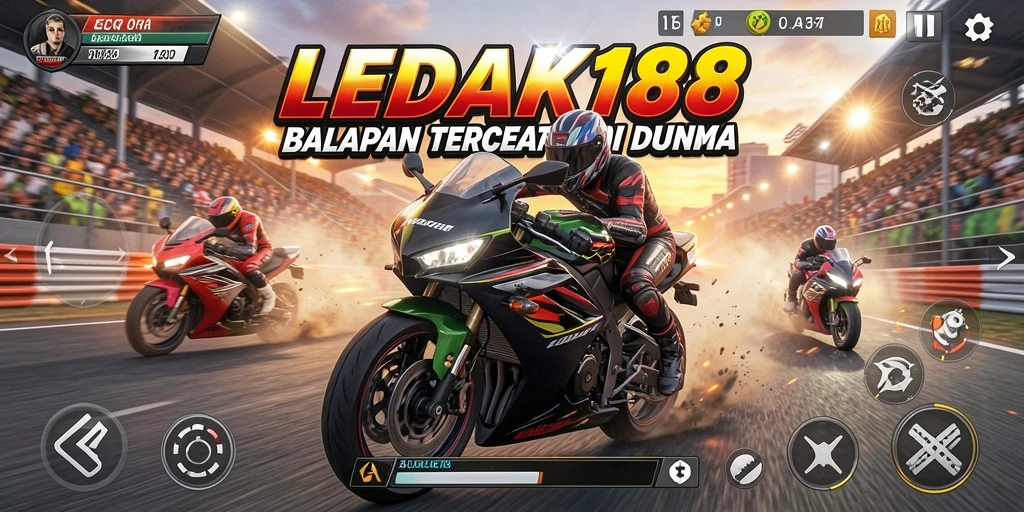 Tampilan gameplay LEDAK188 yang mendebarkan dengan motor kencang.
