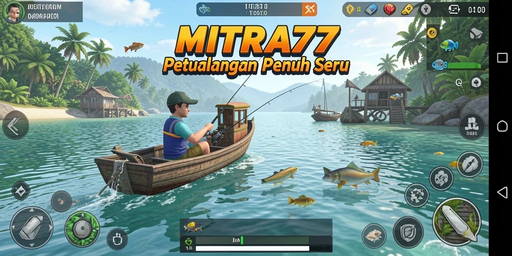 Gameplay seru MITRA77 saat memancing di danau yang indah.