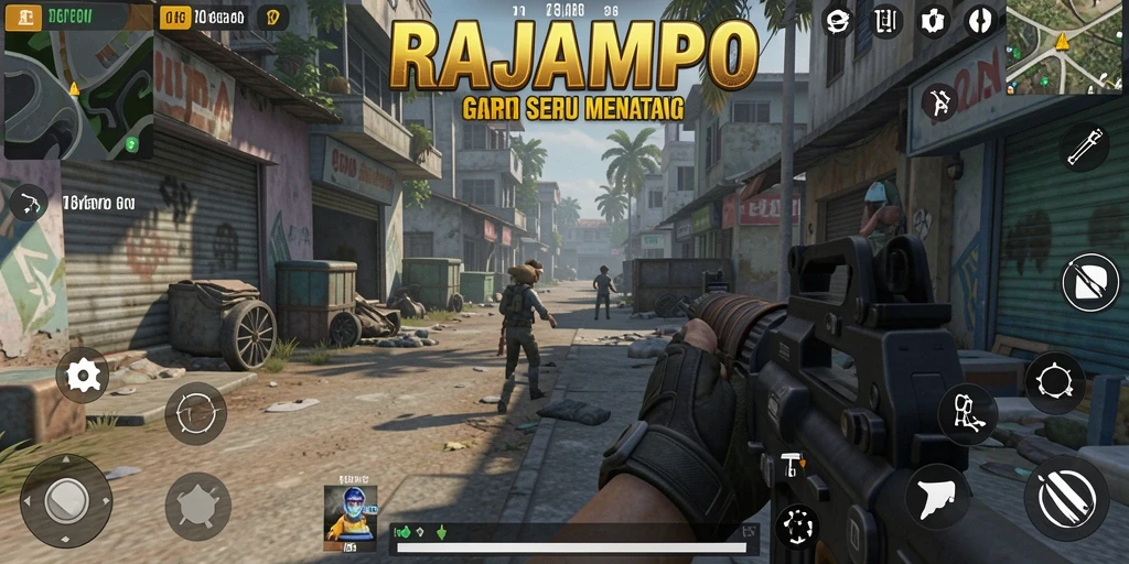 Screenshot permainan RAJAMPO yang menampilkan pertempuran TPS yang intens.