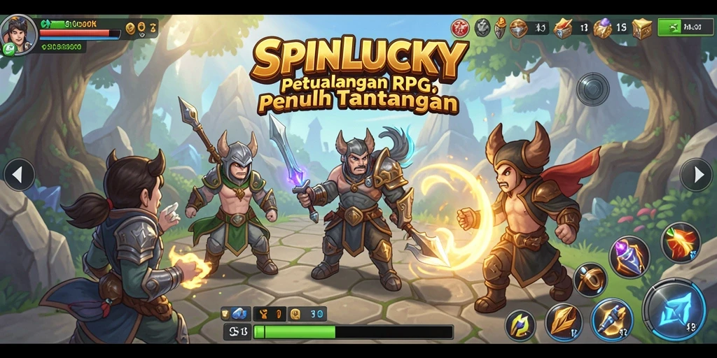 Gameplay SPINLUCKY menampilkan pertarungan seru dalam dunia RPG.